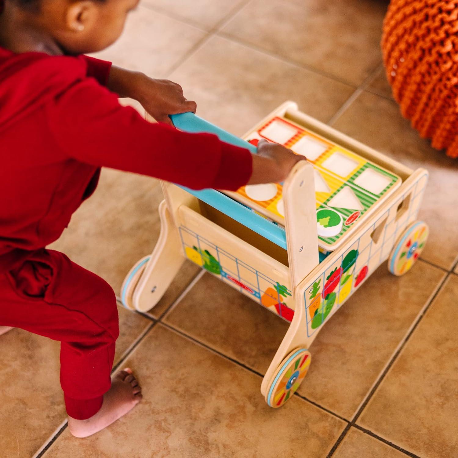 imageMelissa ampamp Doug Wooden Shape Sorting Grocery Cart Push Toy and Puzzles  Pretend Play Grocery Toys Sorting and Stacking Toys for Infants and Toddlers Ages 1  FSCCertified Materials