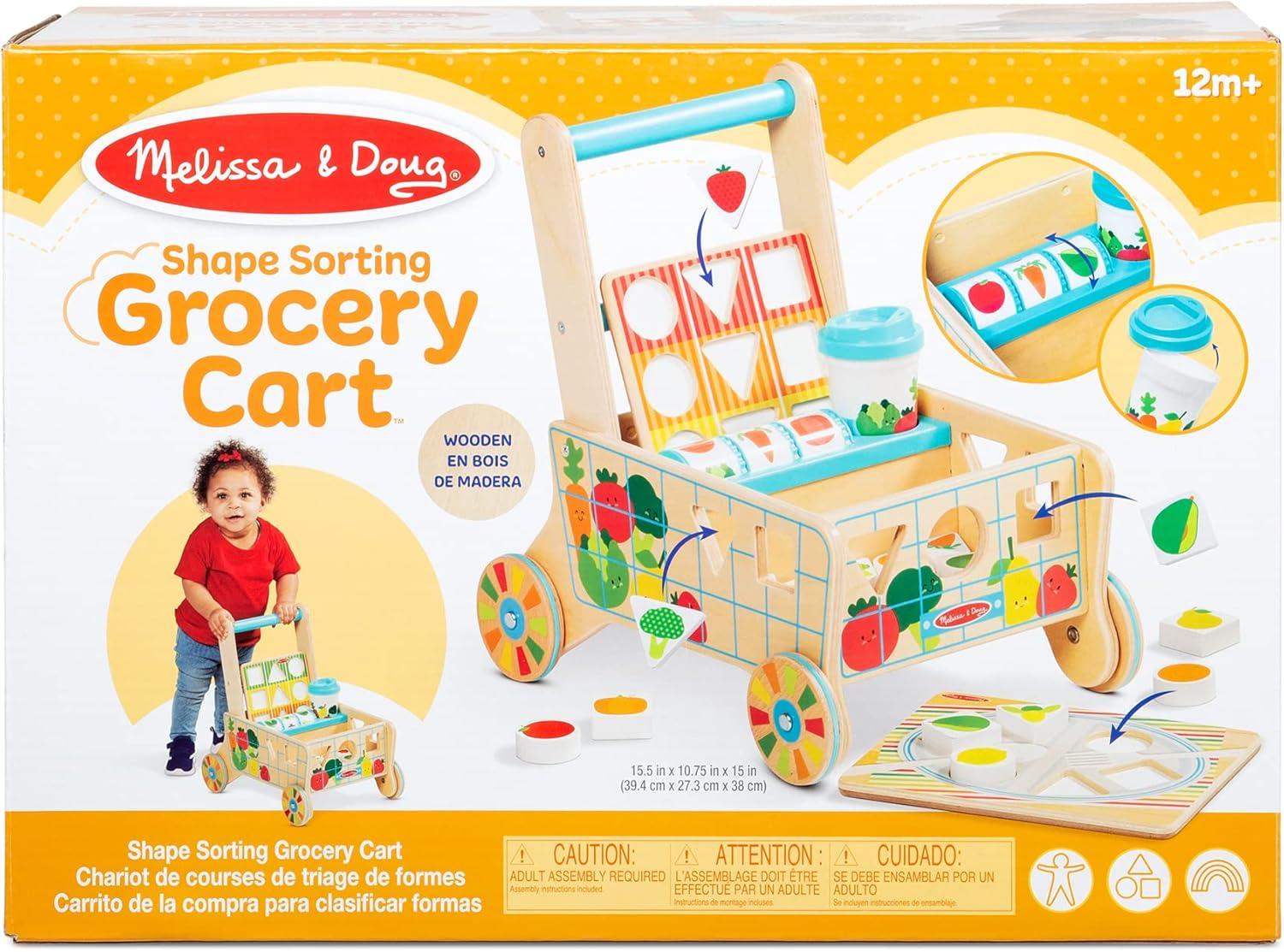 imageMelissa ampamp Doug Wooden Shape Sorting Grocery Cart Push Toy and Puzzles  Pretend Play Grocery Toys Sorting and Stacking Toys for Infants and Toddlers Ages 1  FSCCertified Materials