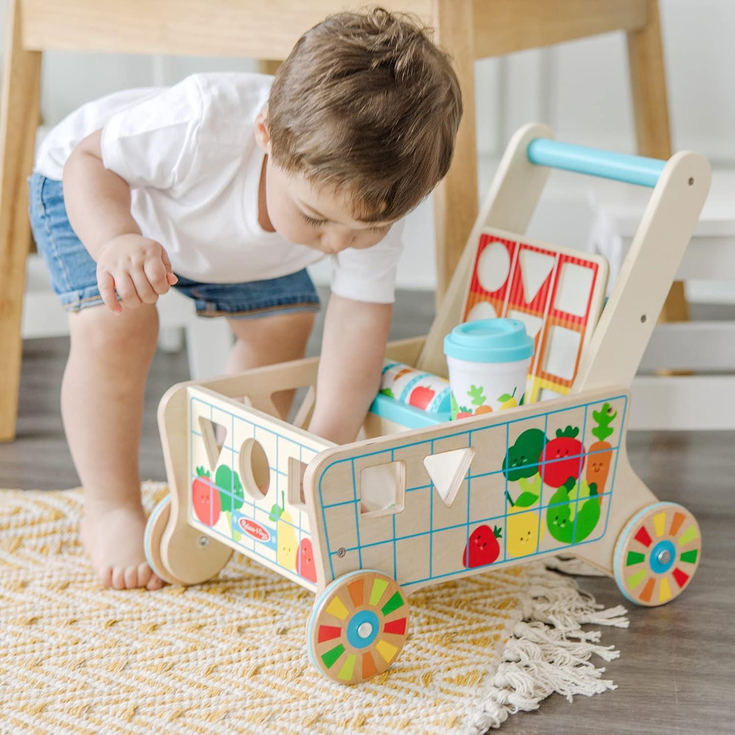 imageMelissa ampamp Doug Wooden Shape Sorting Grocery Cart Push Toy and Puzzles  Pretend Play Grocery Toys Sorting and Stacking Toys for Infants and Toddlers Ages 1  FSCCertified Materials