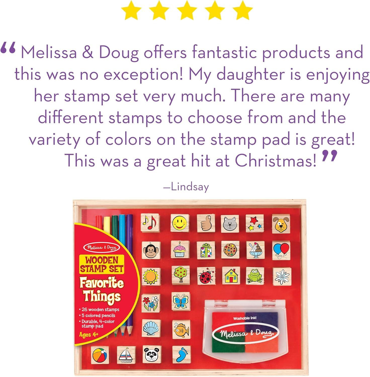 imageMelissa ampamp Doug Wooden Stamp Set Favorite Things  26 Wooden Stamps 4Color Stamp PadStamp Set