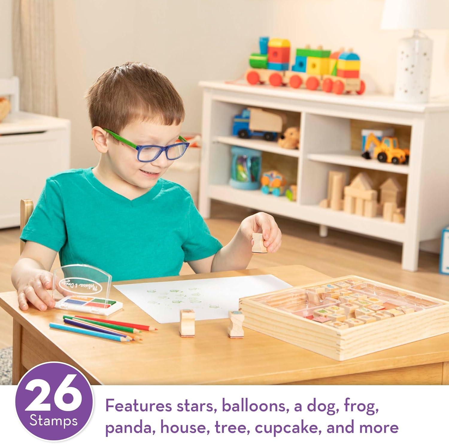 imageMelissa ampamp Doug Wooden Stamp Set Favorite Things  26 Wooden Stamps 4Color Stamp PadStamp Set