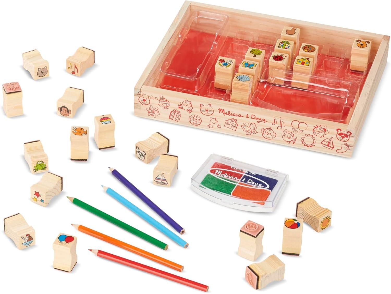imageMelissa ampamp Doug Wooden Stamp Set Favorite Things  26 Wooden Stamps 4Color Stamp PadStamp Set