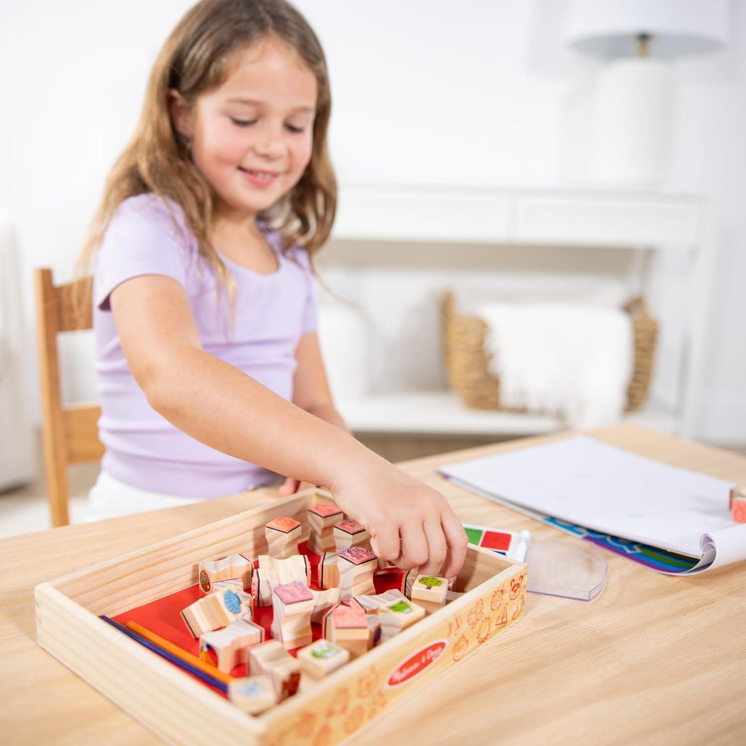 imageMelissa ampamp Doug Wooden Stamp Set Favorite Things  26 Wooden Stamps 4Color Stamp PadStamp Set