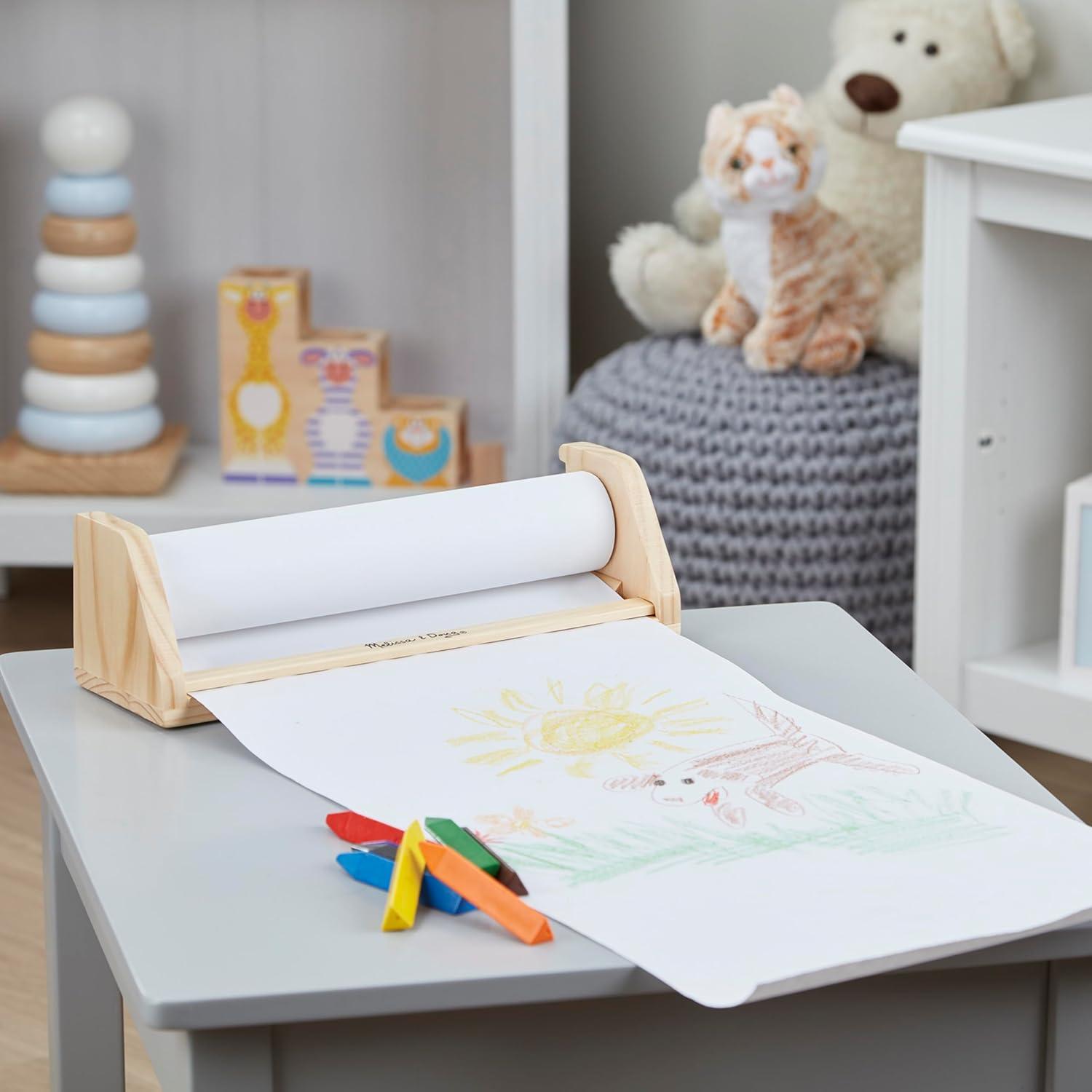 imageMelissa ampamp Doug Wooden Tabletop Paper Roll Dispenser With White Bond Paper 12 inches x 75 feet Drawing For Kids Art Craft Roll For KidsPaper Roll Dispenser