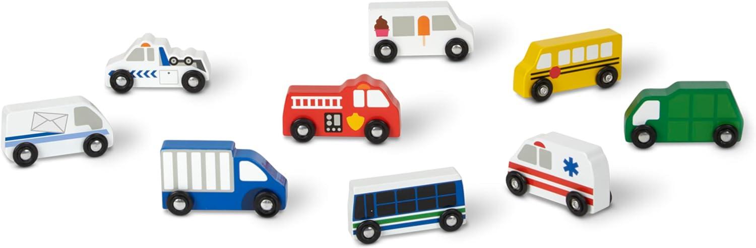 imageMelissa ampamp Doug Wooden Town Vehicles Set in Wooden Tray 9 pcs