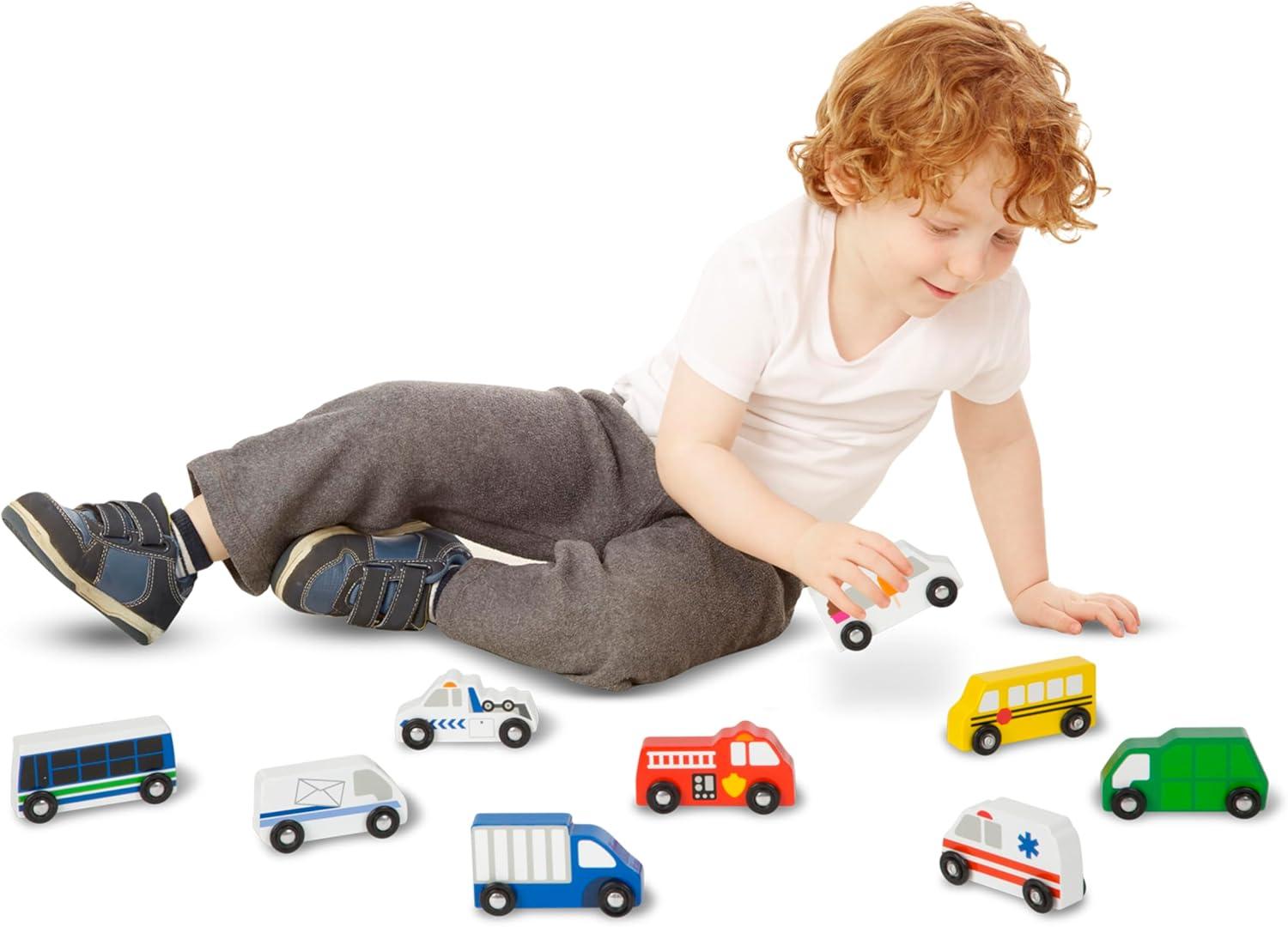 imageMelissa ampamp Doug Wooden Town Vehicles Set in Wooden Tray 9 pcs