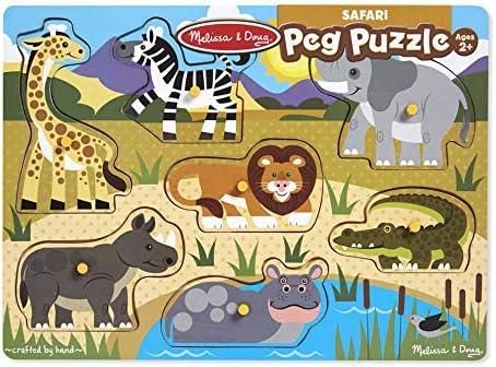 imageMelissa ampamp Doug World of Animals Wooden Peg Puzzles Set  Pets Farm and Safari