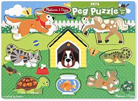 imageMelissa ampamp Doug World of Animals Wooden Peg Puzzles Set  Pets Farm and Safari