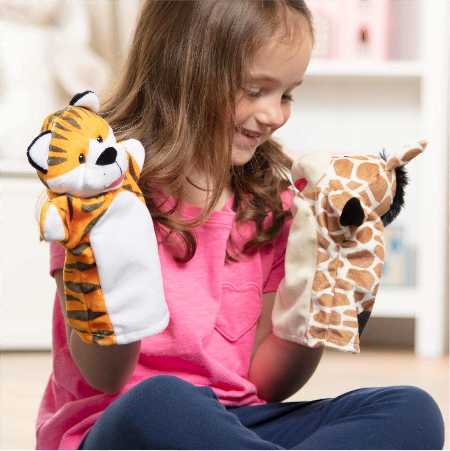 imageMelissa ampamp Doug Zoo Friends Hand Puppets Set of 4  Elephant Giraffe Tiger and Monkey