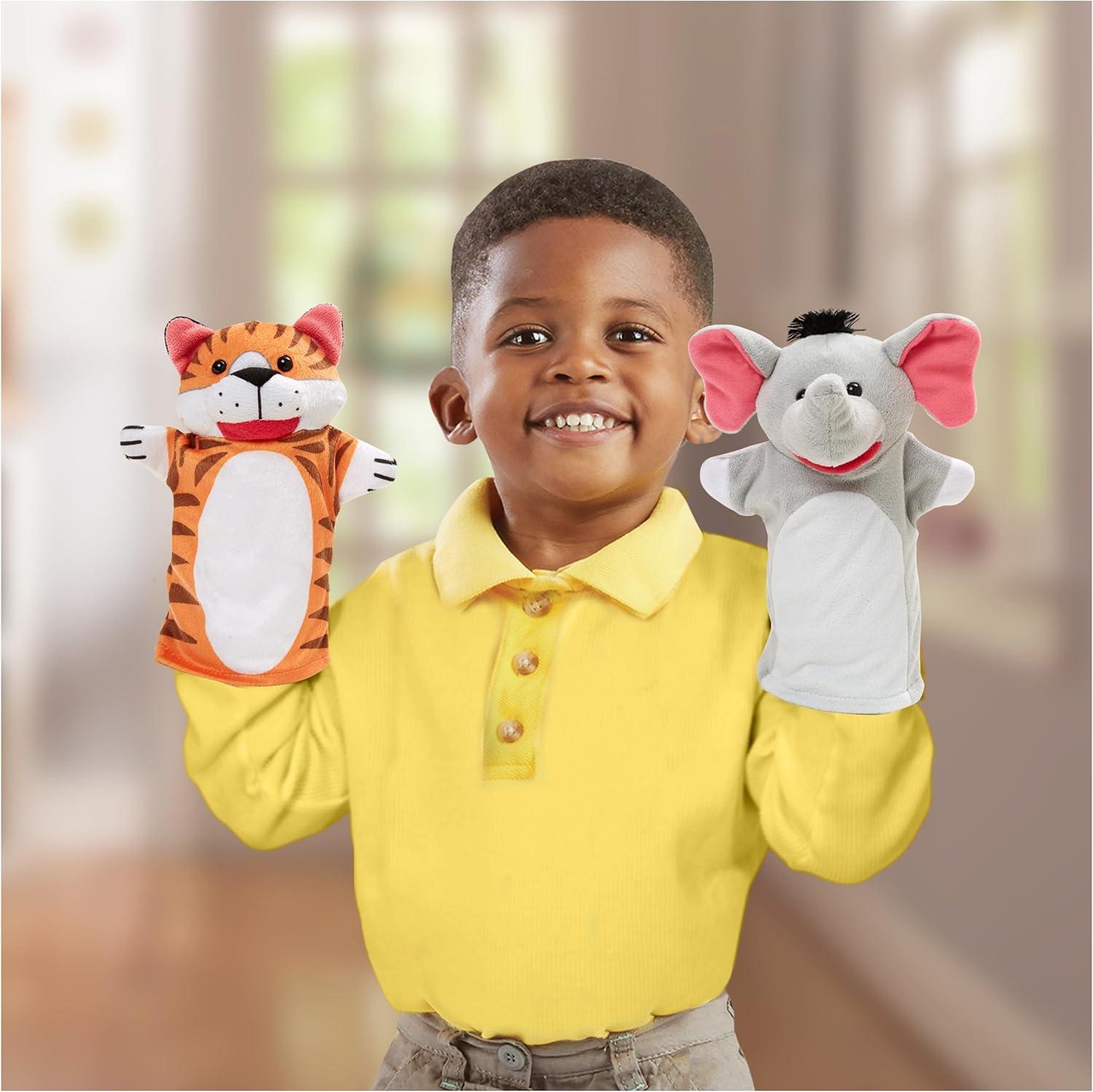 imageMelissa ampamp Doug Zoo Friends Hand Puppets Set of 4  Elephant Giraffe Tiger and Monkey