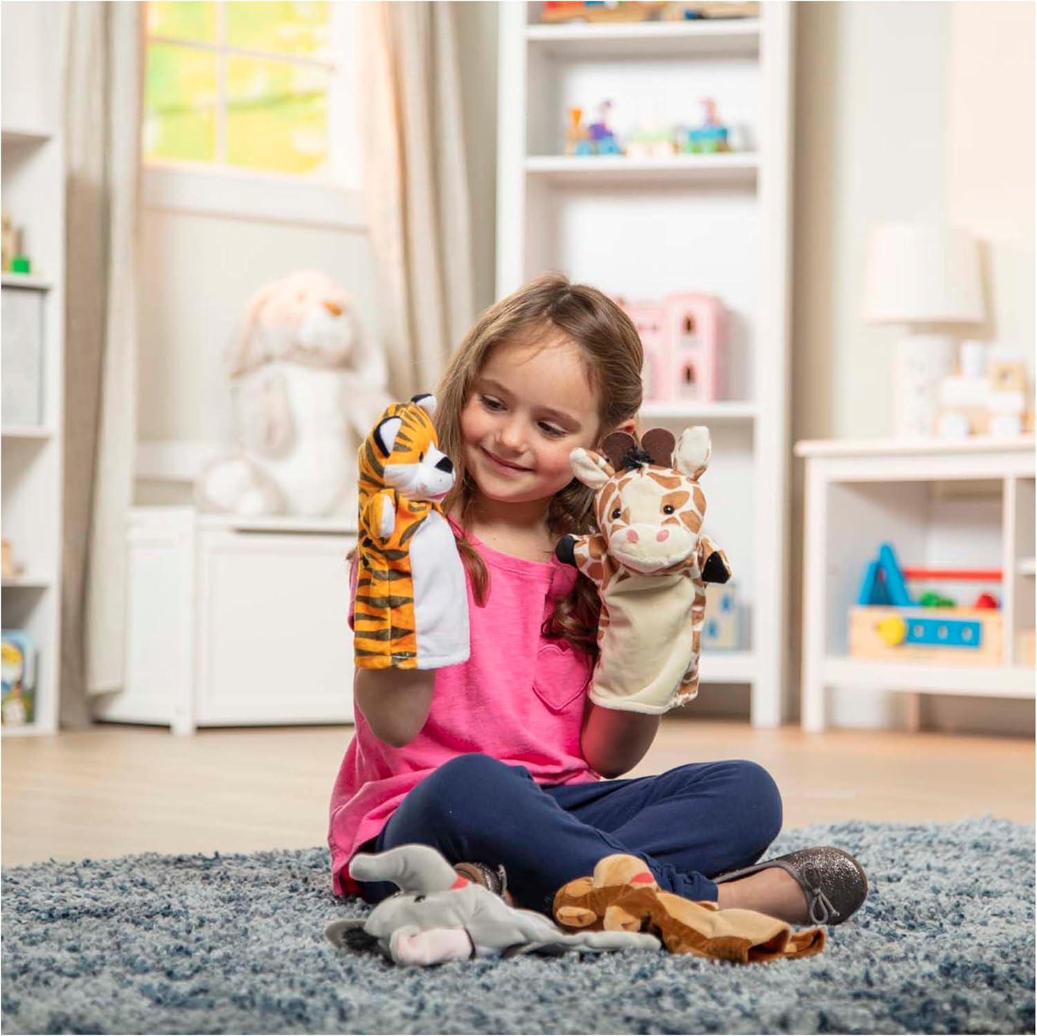 imageMelissa ampamp Doug Zoo Friends Hand Puppets Set of 4  Elephant Giraffe Tiger and Monkey