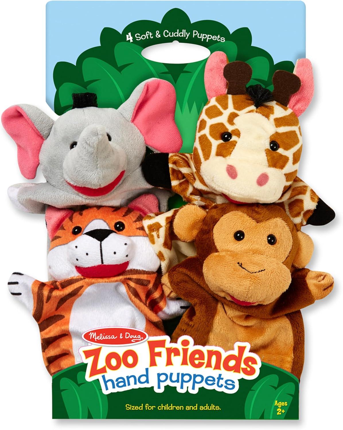 imageMelissa ampamp Doug Zoo Friends Hand Puppets Set of 4  Elephant Giraffe Tiger and Monkey
