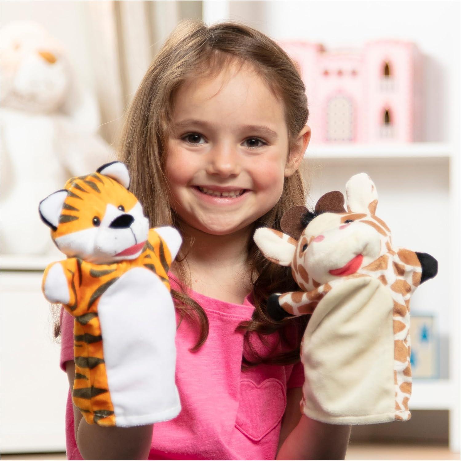 imageMelissa ampamp Doug Zoo Friends Hand Puppets Set of 4  Elephant Giraffe Tiger and Monkey