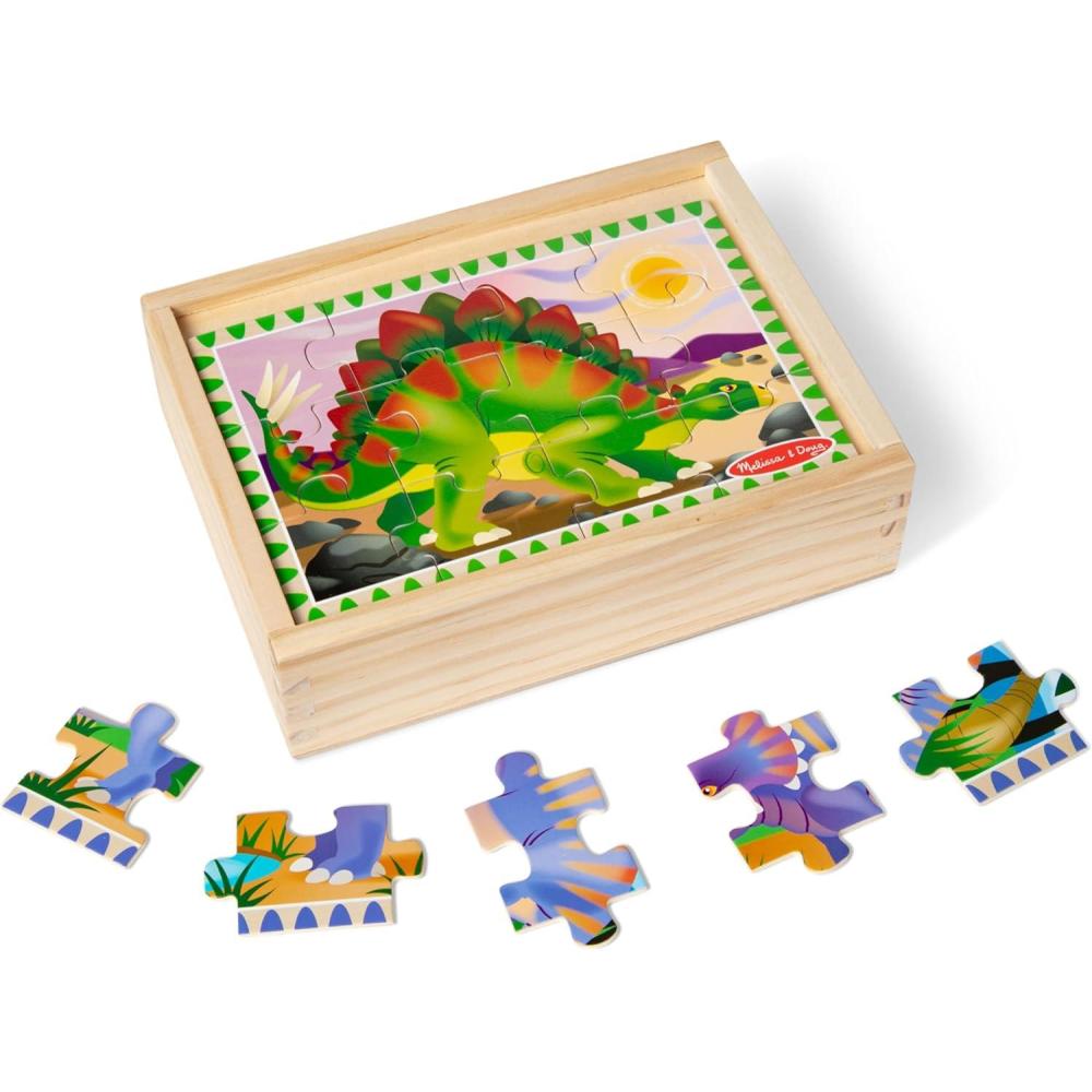 imageMelissa ampamp Doug 4in1 Wooden Dinosaur Jigsaw Puzzle Set 48 Pieces with Storage Box Toddler Puzzle Toy for Kids Ages 3  FSC CertifiedDinosaurs