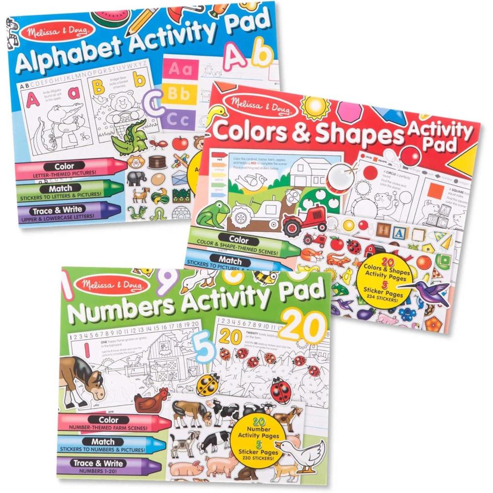 imageMelissa ampamp Doug Activity Pad Bundle  Alphabet Colors ampamp Shapes ampamp Numbers Sticker and Coloing Activity Books for Girls and Boys Great Travel ToyActivity Pad