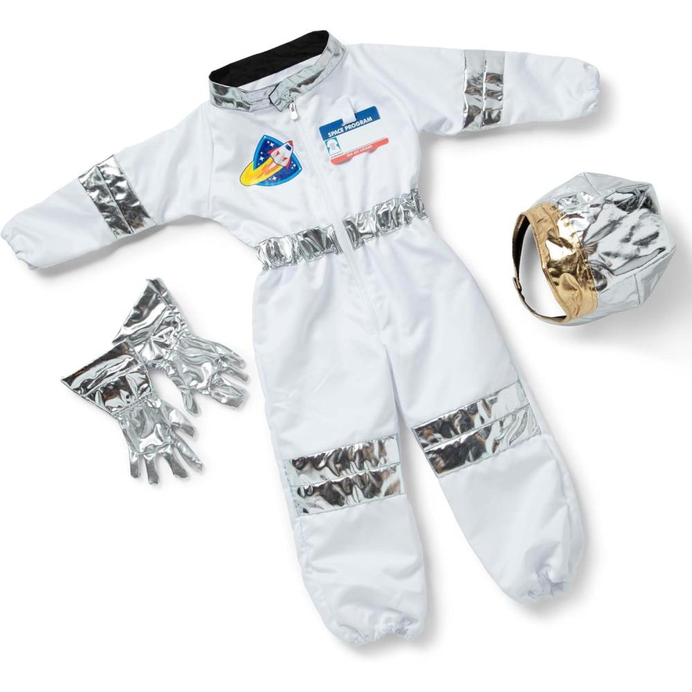 imageMelissa ampamp Doug Astronaut Costume Role Play Space Set 5Piece  Jumpsuit Helmet Gloves Name Tag  Pretend Astronaut Outfit with Realistic Accessories Kids Dress Up for Toddlers ampamp Children Ages 3