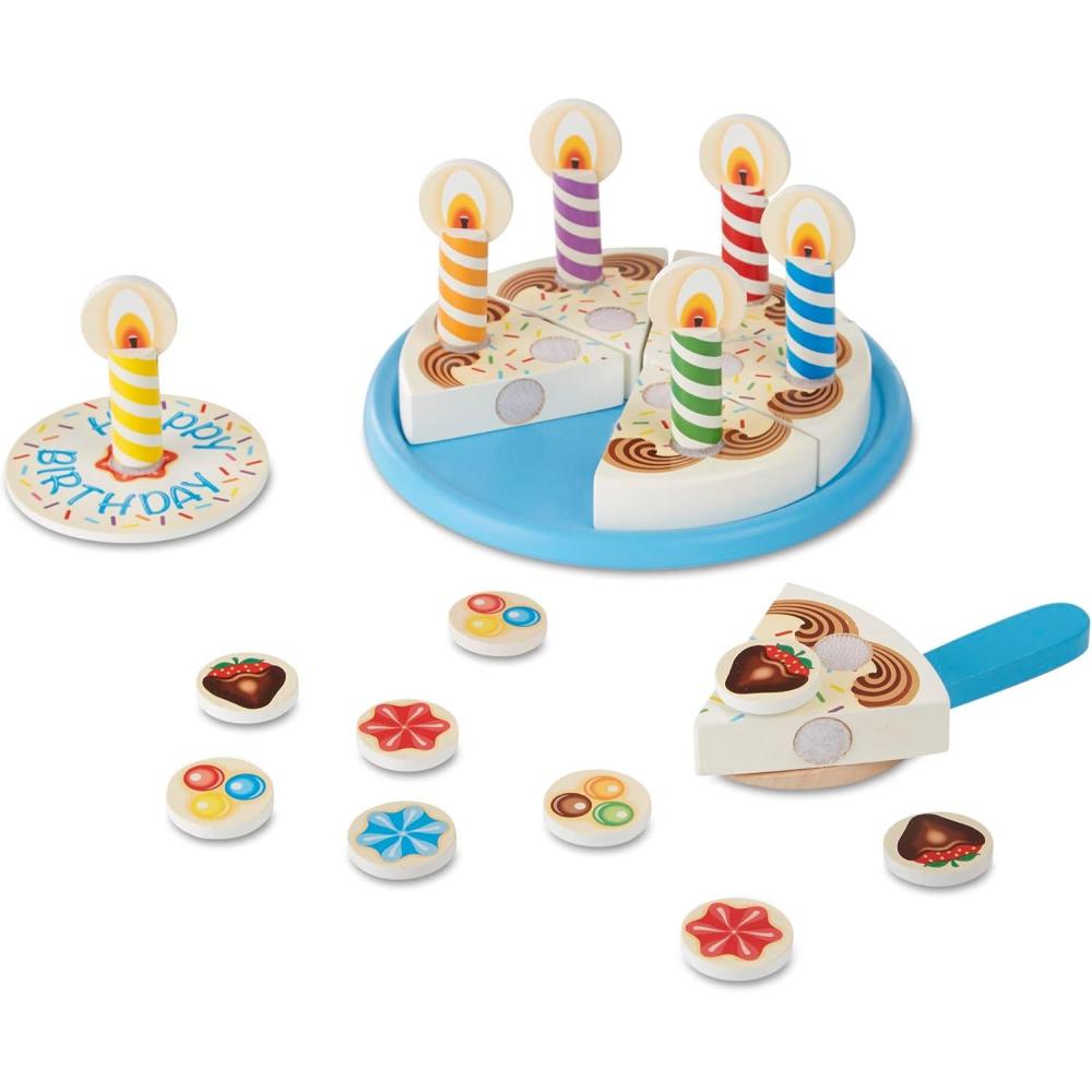imageMelissa ampamp Doug Birthday Party Cake  Wooden Play Food with MixnMatch Toppings and 7 Candles