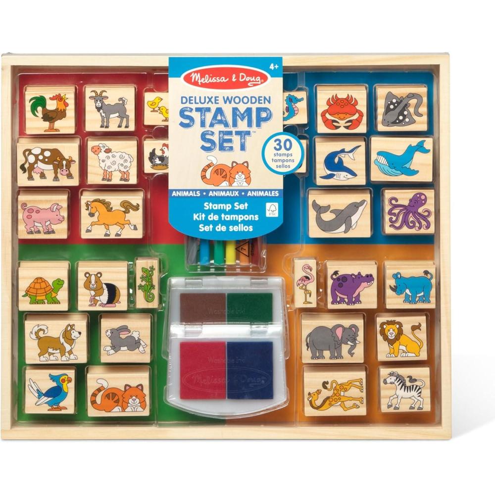 imageMelissa ampamp Doug Deluxe Wooden Stamp Set Animals  30 Stamps 6 Markers 2 Stamp PadsDeluxe Wooden Stamp Set  Animals