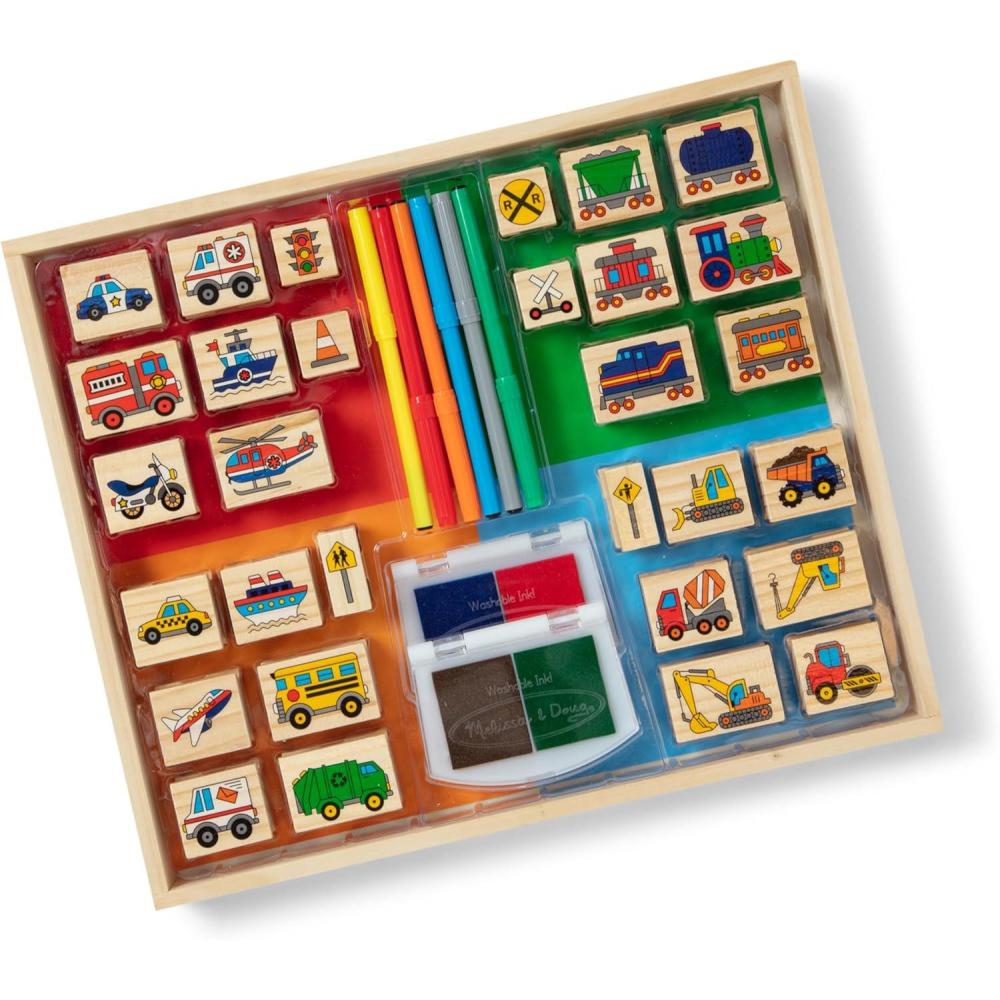 imageMelissa ampamp Doug Deluxe Wooden Stamp Set Animals  30 Stamps 6 Markers 2 Stamp PadsVehicles