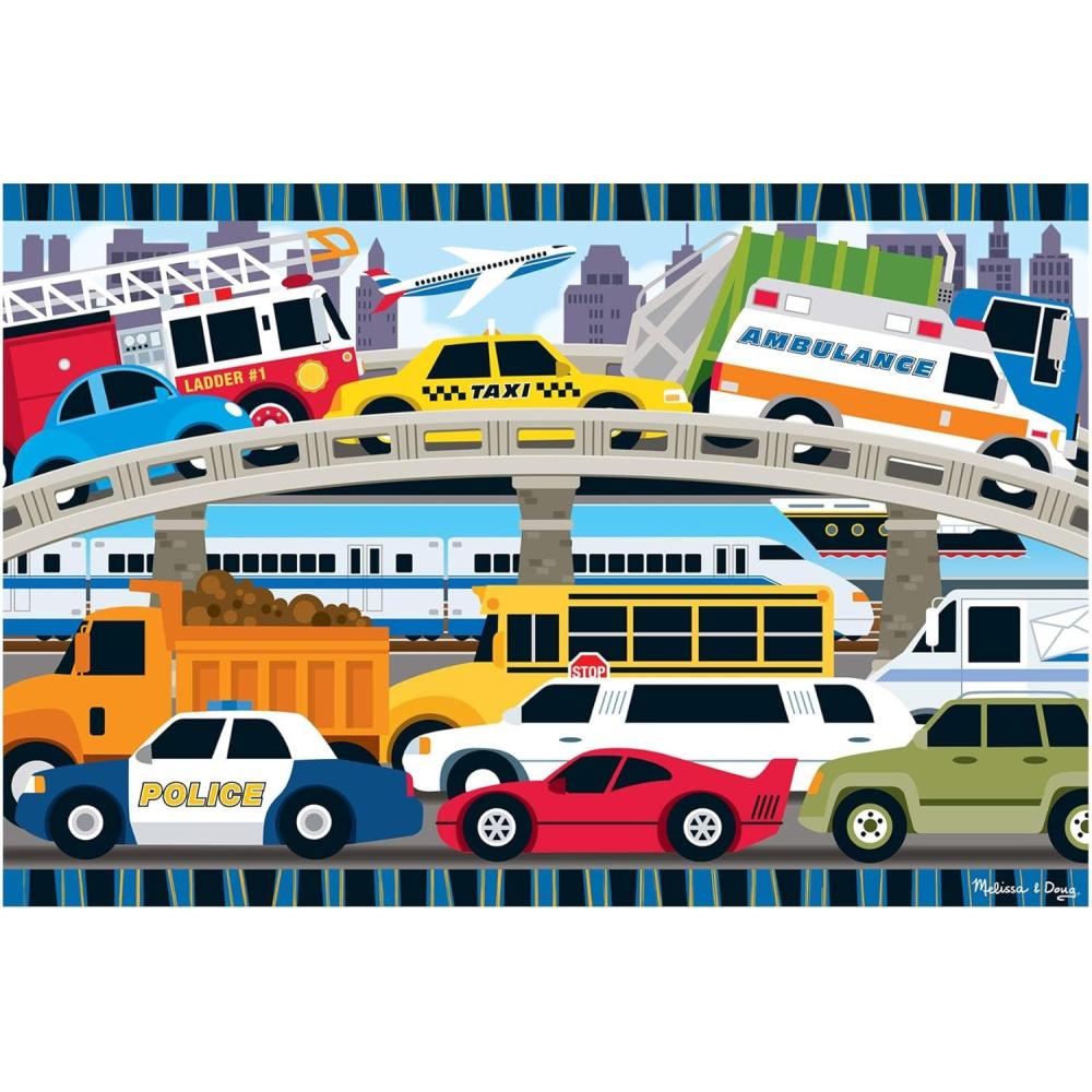 imageMelissa ampamp Doug Dinosaur Dawn Jumbo Floor Puzzle 24 Pieces 2 x 3 Feet Jigsaw Puzzle for Preschoolers and Kids Ages 3  FSC CertifiedTraffic Jam Floor Puzzle  24 Pieces