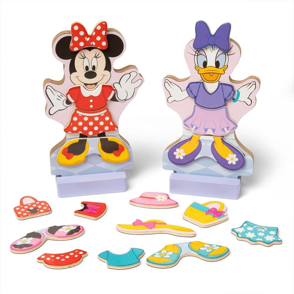 imageMelissa ampamp Doug Disney Minnie Mouse and Daisy Duck Deluxe Wooden Magnetic DressUp 2 Fashion Dolls with Stands for Pretend Play 52 Pieces  FSC Certified