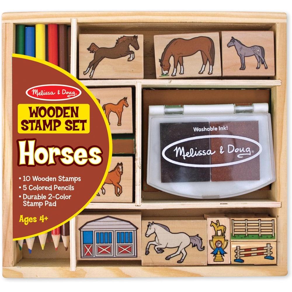 imageMelissa ampamp Doug Disney Princess Wooden Stamp Set 9 Stamps 5 Colored Pencils and 2Color Stamp Pad Disney Princess Coloring Stamps with Washable Ink for Kids Ages 4Horse Stable
