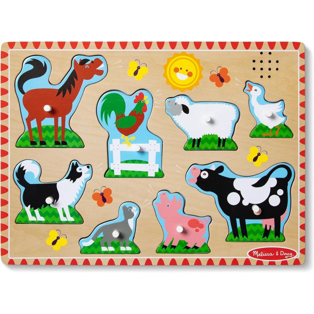 imageMelissa ampamp Doug Farm Animals Sound Puzzle  Wooden Peg Puzzle with Sound Effects 8 pcsFarm Animals