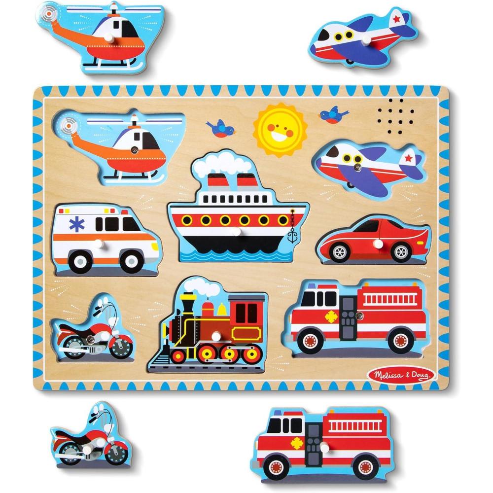 imageMelissa ampamp Doug Farm Animals Sound Puzzle  Wooden Peg Puzzle with Sound Effects 8 pcsVehicles