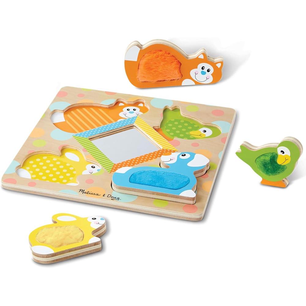 imageMelissa ampamp Doug First Play PeekaBoo Pets Wooden Touch and Feel Puzzle with Mirror Mirror Toy for Babies and Toddlers Sensory Toy PuzzlePuzzle