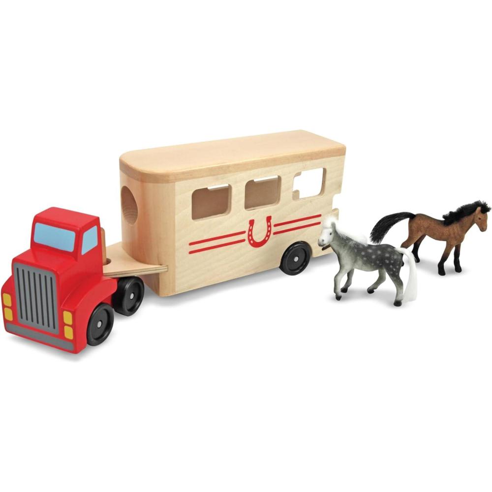 imageMelissa ampamp Doug Horse Carrier Wooden Vehicle Play Set with 2 Flocked Horses and PullDown Ramp