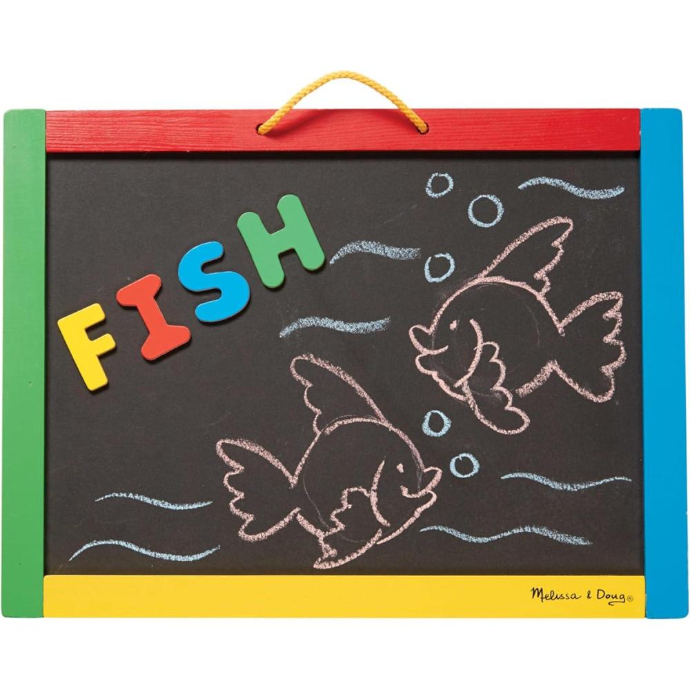 imageMelissa ampamp Doug Magnetic Chalkboard and DryErase Board with 36 Magnets Numbers and Uppercase Letters Chalk Eraser and DryErase Pen
