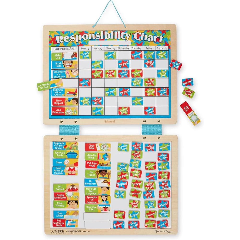 imageMelissa ampamp Doug Magnetic Wooden Responsibility Chart Toddler Routine Kids Reward Board Chores Chart Responsibility Tool for Kids Ages 3