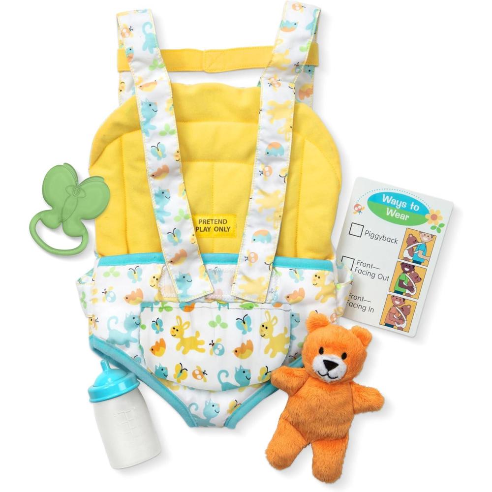 imageMelissa ampamp Doug Mine to Love Carrier Play Set for Baby Dolls with Toy Bear Bottle Rattle Activity Card