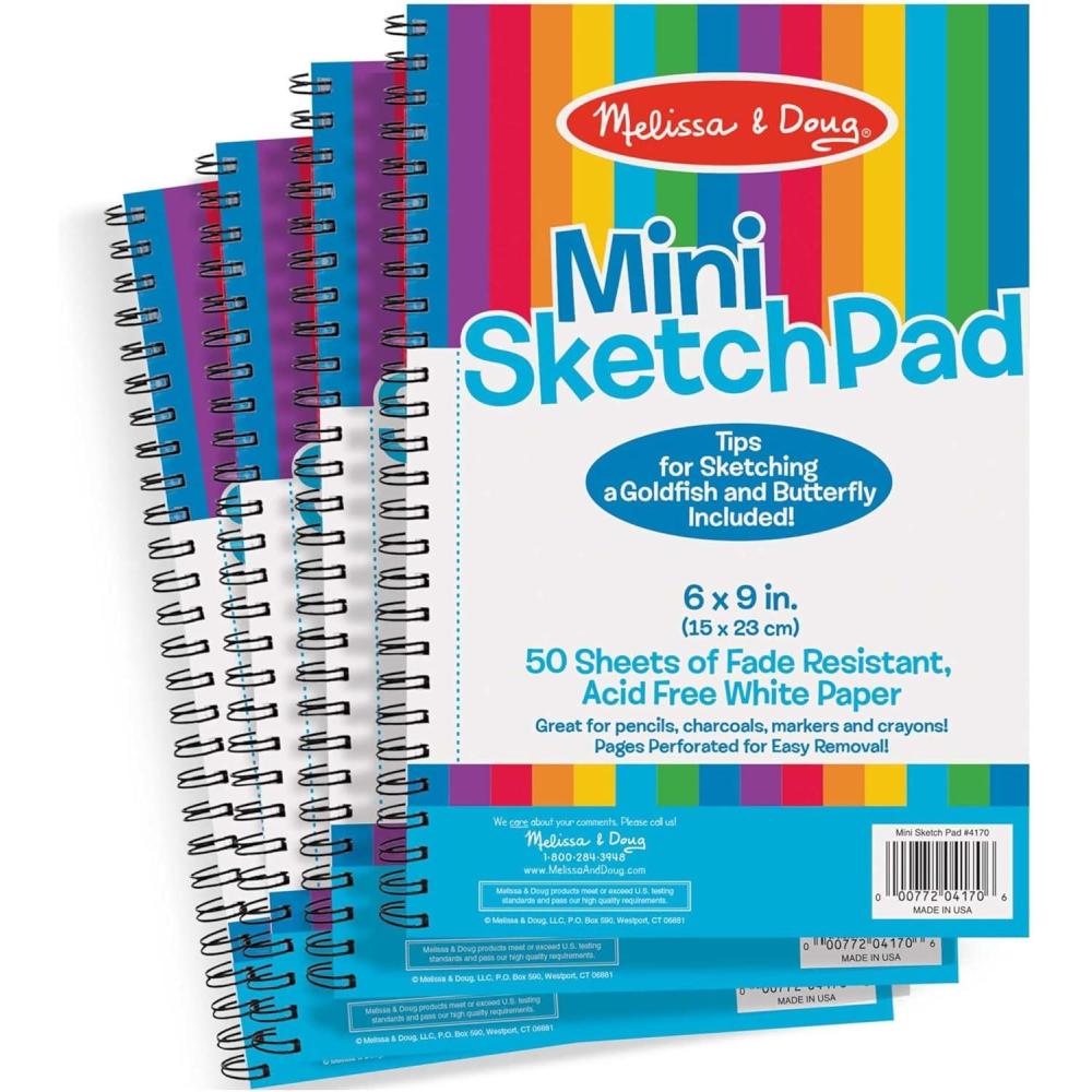 imageMelissa ampamp Doug MiniSketch SpiralBound Pad 6 x 9 inches  4Pack Sketch Book for Kids Kids Drawing Paper Drawing and Coloring PadsPad