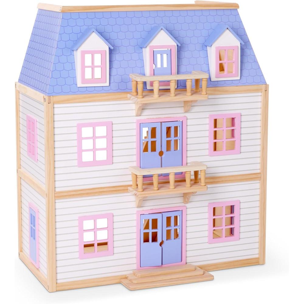 imageMelissa ampamp Doug Modern Wooden MultiLevel Dollhouse With 19 pcs Furniture White