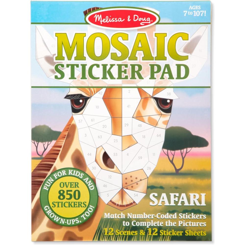 imageMelissa ampamp Doug Mosaic Sticker Pad Safari Animals 12 Color Scenes to Complete with 850 StickersSafari