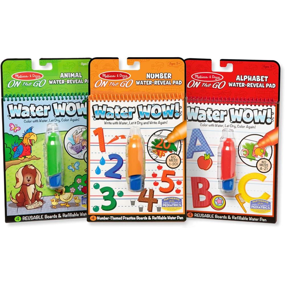 imageMelissa ampamp Doug On The Go Water Wow Reusable WaterReveal Activity Pads 3pk Colors and Shapes Fairy Tales AnimalsBundle Animals  Alphabet  Numbers