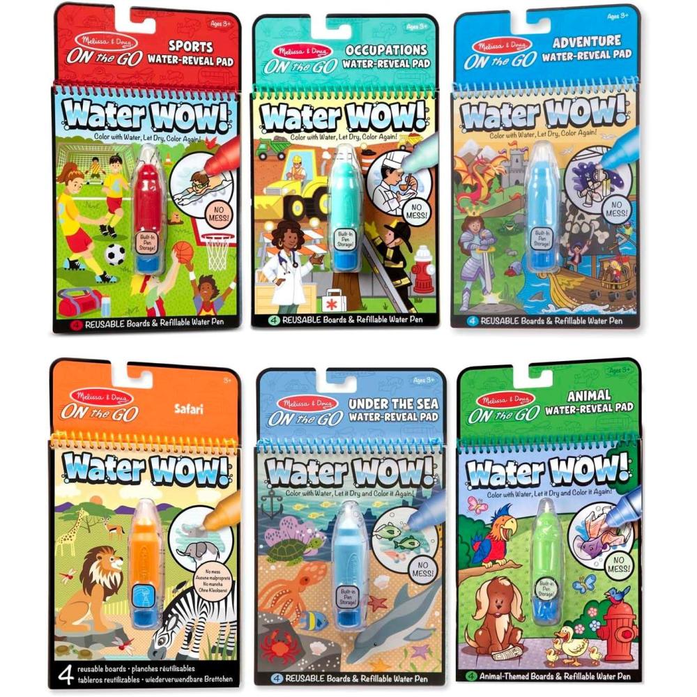imageMelissa ampamp Doug On the Go Water Wow Reusable Color with Water Activity Pad 6Pack Sports Occupations Adventure Safari Under the Sea Animals  FSC Certifieda