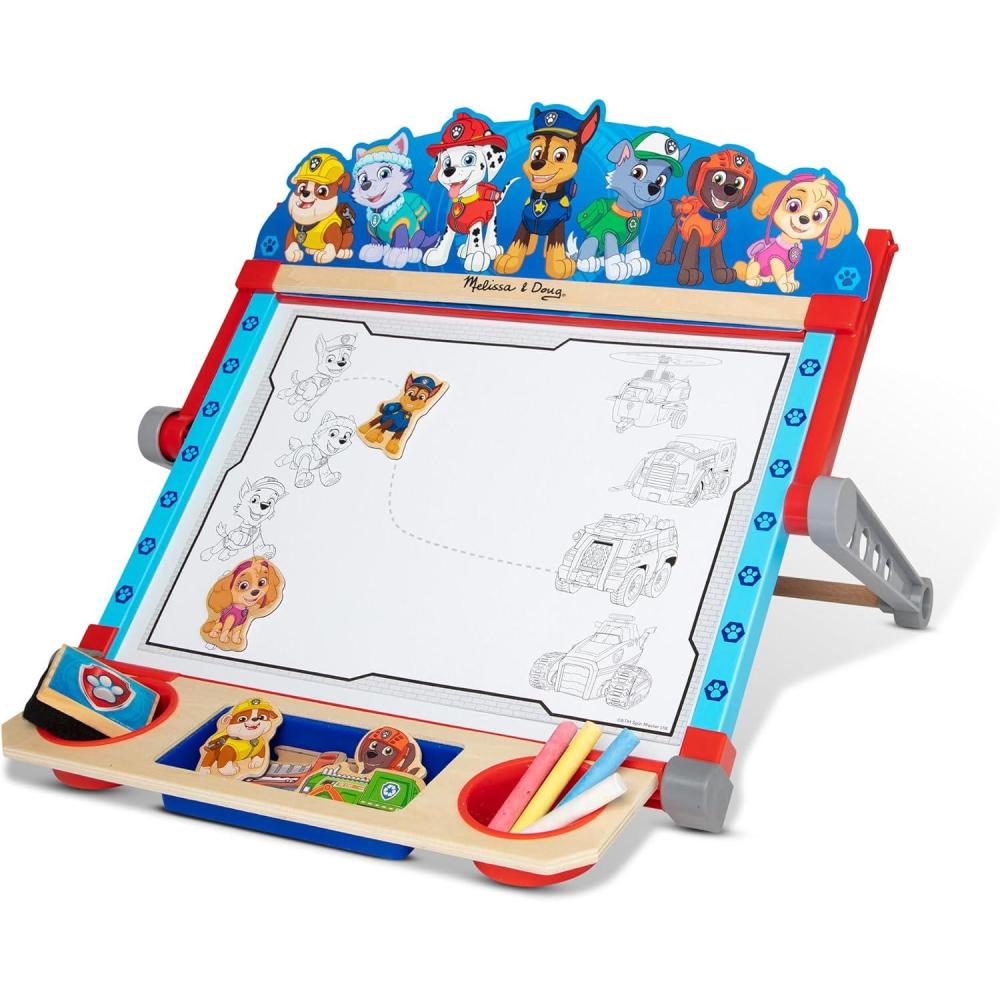 imageMelissa ampamp Doug PAW Patrol Wooden DoubleSided Tabletop Art Center Easel 33 Pieces PAW Patrol Toys DoubleSided Childrens Easel for Toddlers and Kids Ages 3