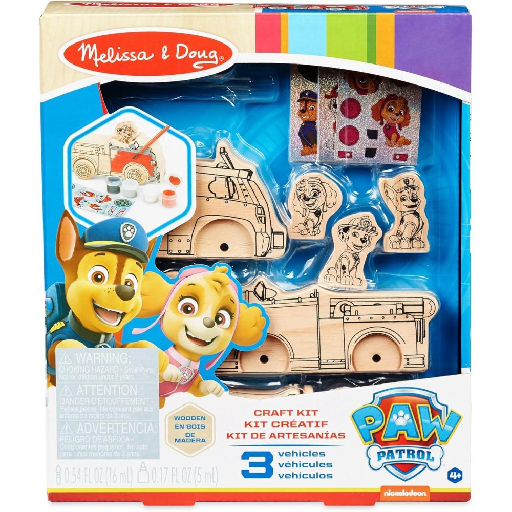 imageMelissa ampamp Doug PAW Patrol Wooden Vehicles Craft Kit  3 Decorate Your Own Vehicles 3 Play Figures