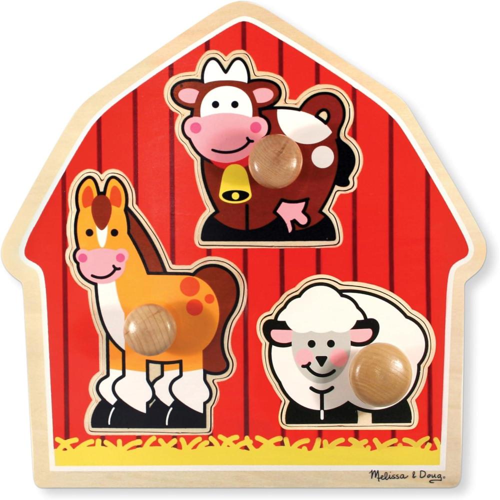 imageMelissa ampamp Doug Pets Jumbo Peg Wooden Puzzle Animal Puzzles Peg Puzzles for Toddlers Ages 1Barnyard Animals