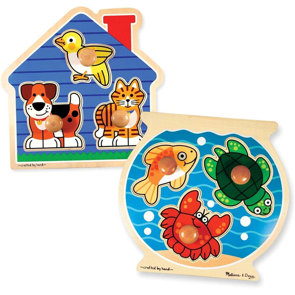 imageMelissa ampamp Doug Pets Jumbo Peg Wooden Puzzle Animal Puzzles Peg Puzzles for Toddlers Ages 1Fish  Pets