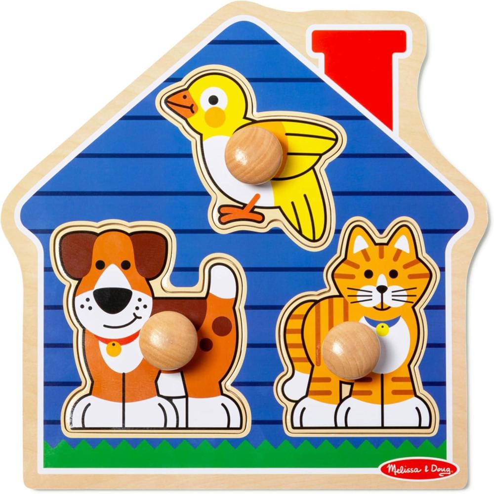 imageMelissa ampamp Doug Pets Jumbo Peg Wooden Puzzle Animal Puzzles Peg Puzzles for Toddlers Ages 1Pets