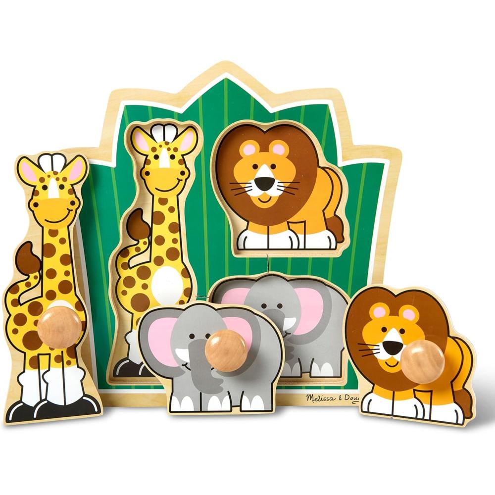 imageMelissa ampamp Doug Pets Jumbo Peg Wooden Puzzle Animal Puzzles Peg Puzzles for Toddlers Ages 1Safari Animals