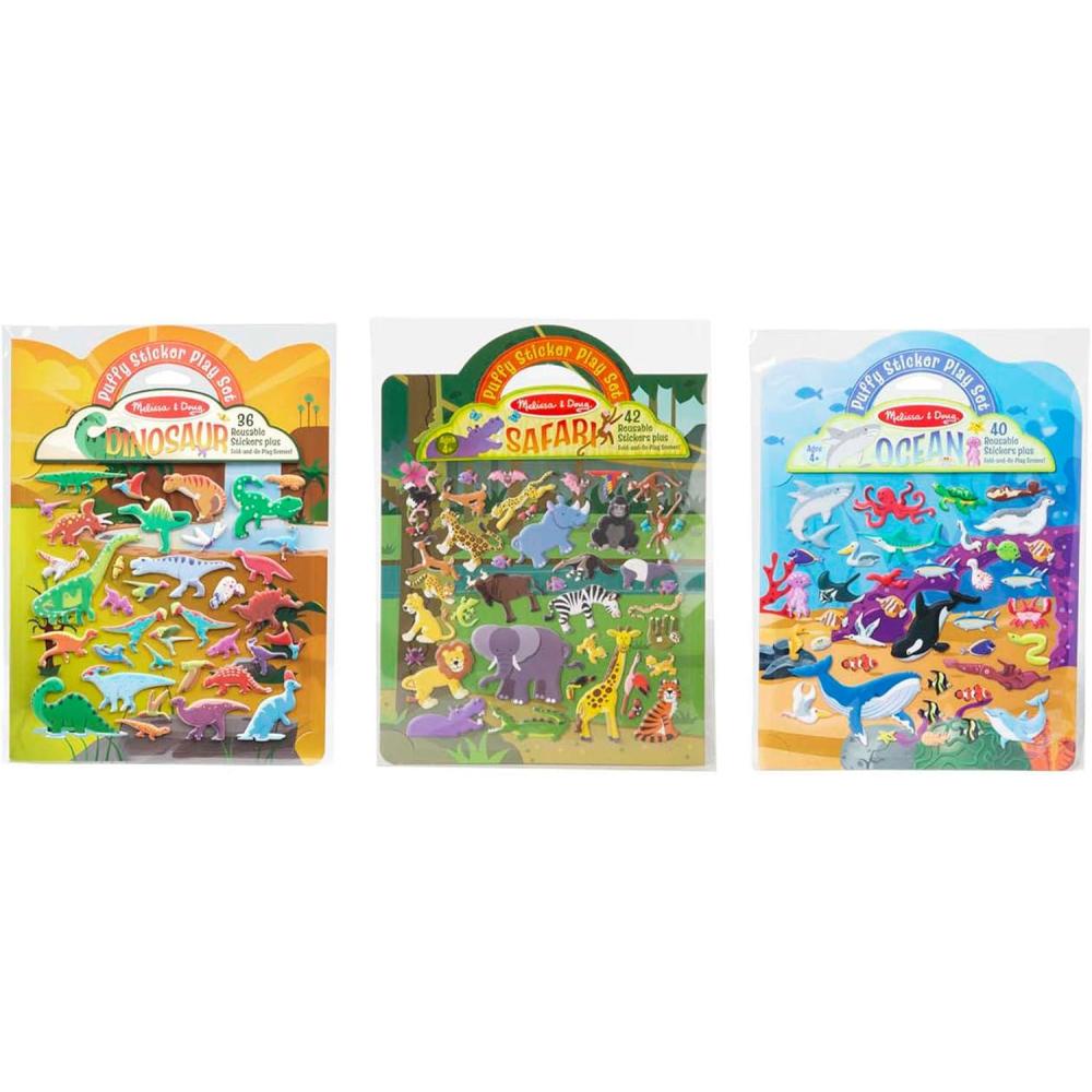 imageMelissa ampamp Doug Puffy Sticker Activity Books Set of 3  DressUp Princess ampamp Mermaid with 208 Reusable Stickers and FoldOut Scenes MessFree Travel Toys for Kids Ages 4  FSC CertifiedSafari  Dinosaur  Ocean
