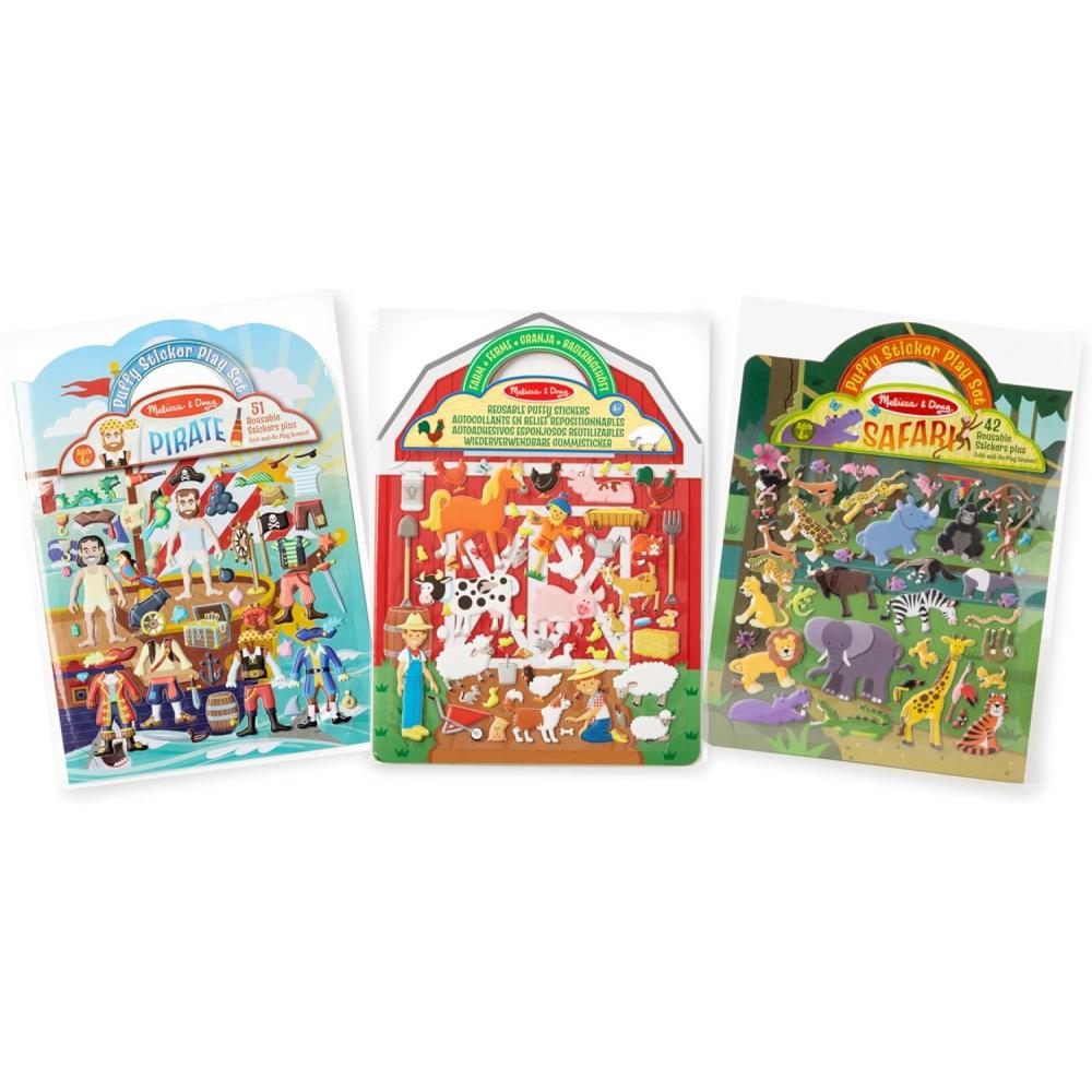 imageMelissa ampamp Doug Puffy Sticker Activity Books Set of 3  DressUp Princess ampamp Mermaid with 208 Reusable Stickers and FoldOut Scenes MessFree Travel Toys for Kids Ages 4  FSC CertifiedPirate  Safari  Farm