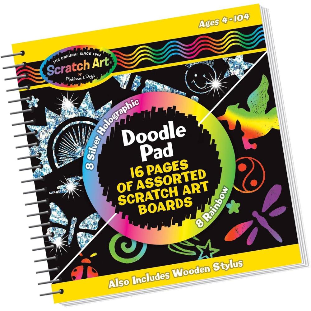 imageMelissa ampamp Doug Scratch Art Doodle Pad with 16 ScratchArt Boards and Wooden Stylus  FSC Certified