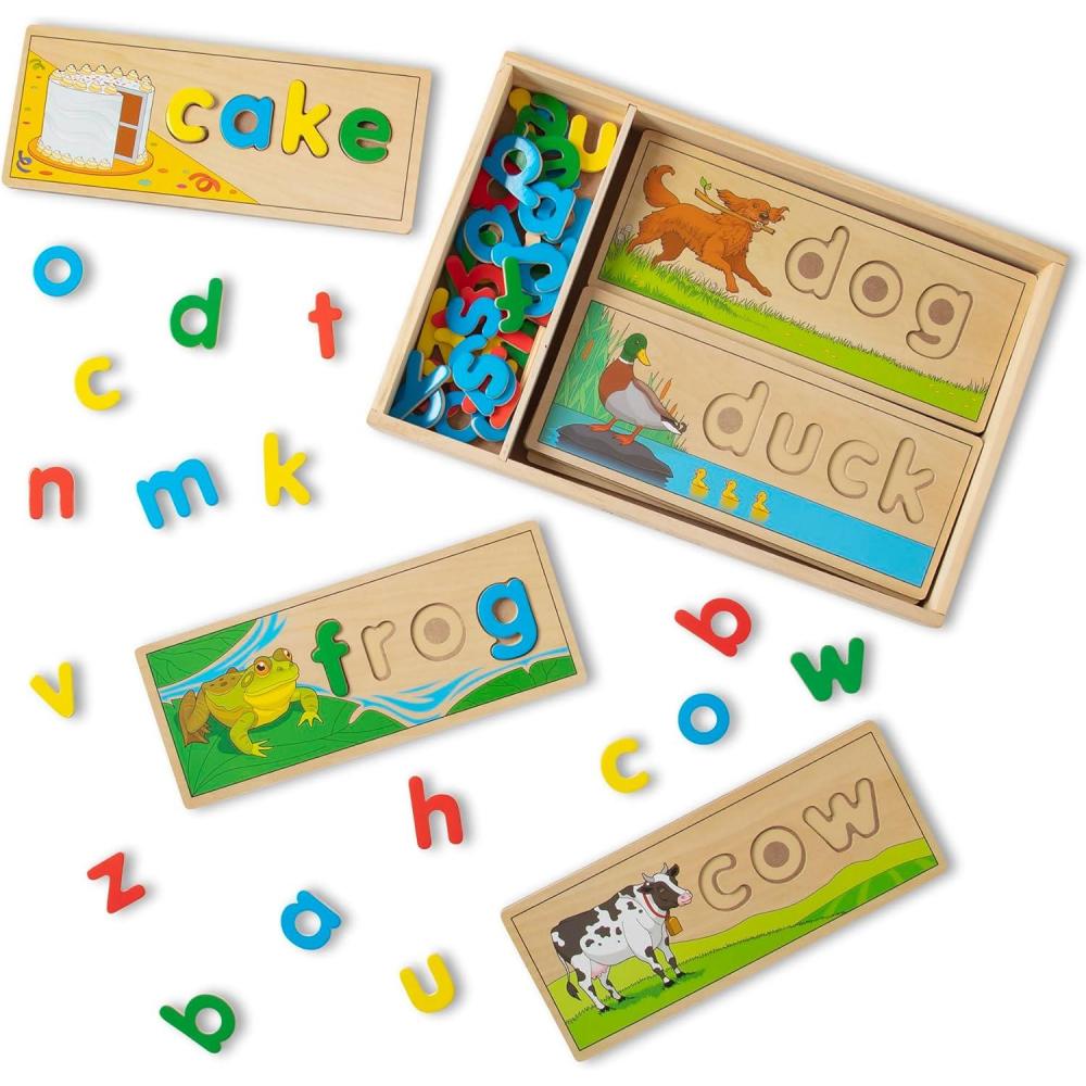 imageMelissa ampamp Doug See ampamp Spell Wooden Educational Toy with 8 DoubleSided Spelling Boards and 64 Letters Preschool Learning Activities See ampamp Spell Learning Toys for Kids Ages 4English