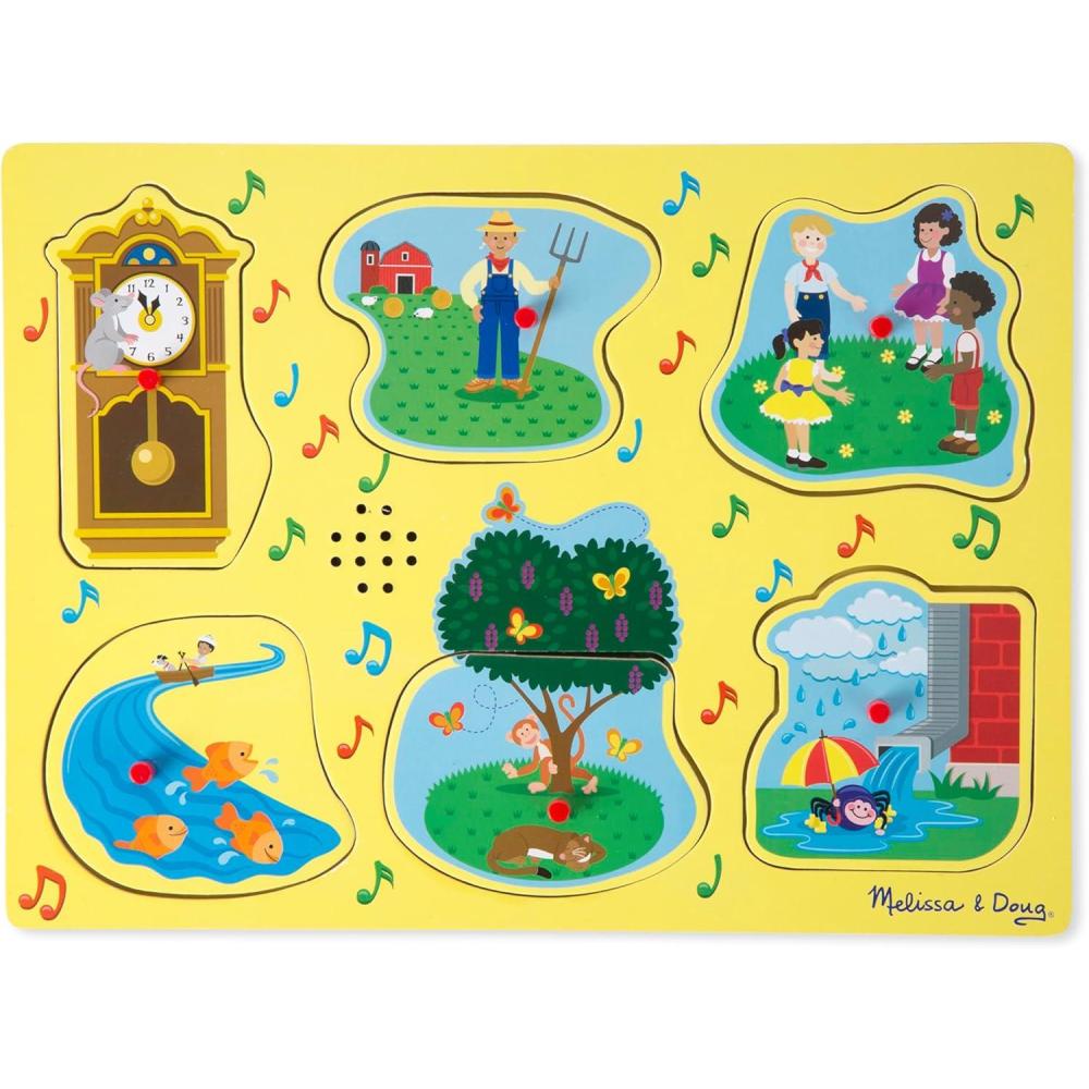 imageMelissa ampamp Doug SingAlong Nursery Rhymes Sound Puzzle Yellow  Wooden Peg Puzzle 8 pcs