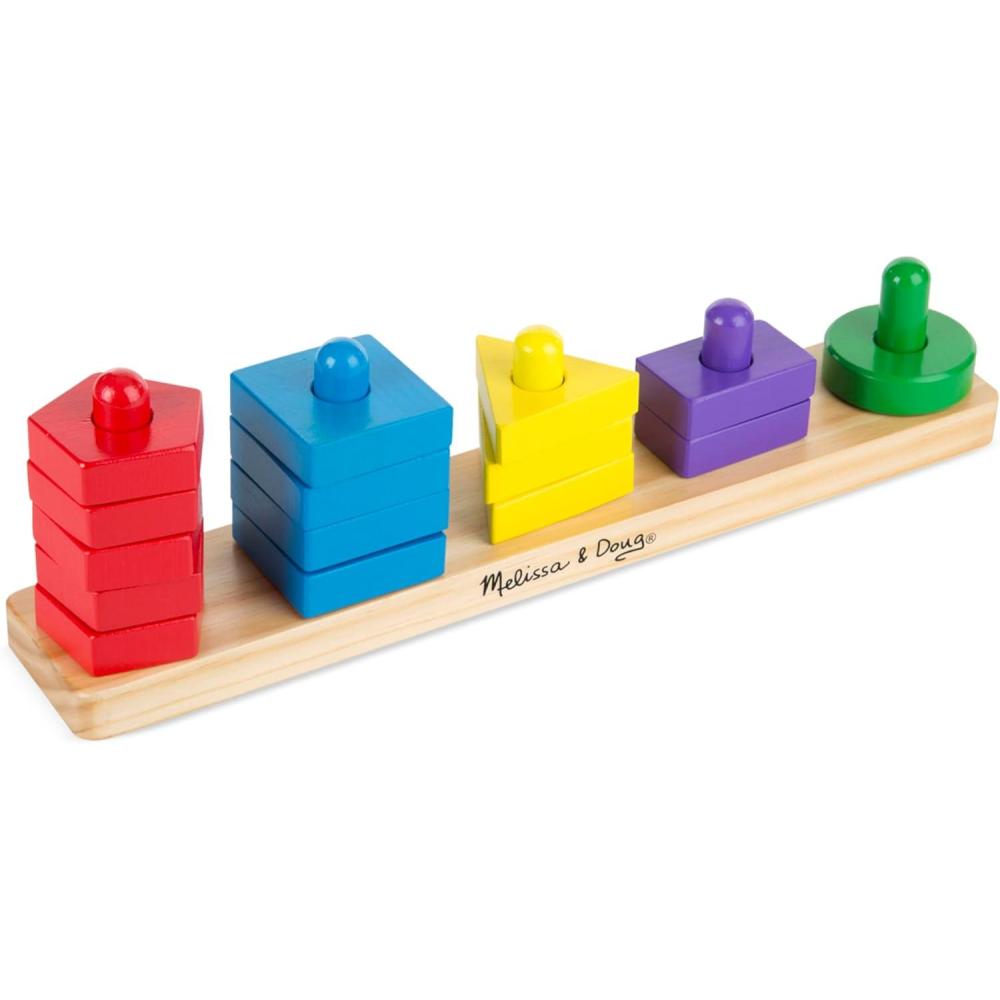 imageMelissa ampamp Doug Stack and Sort Board  Wooden Educational Toy With 15 Solid Wood Pieces